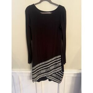 Bailey 44 Womens Long Sleeve Black Stretch Dress Nordic Bottom Scoop Neck Size L